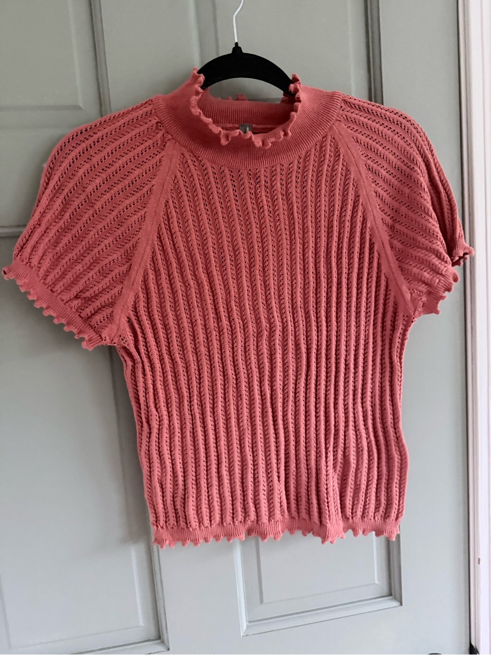 Anthropologie burnt orange ruffle trim top